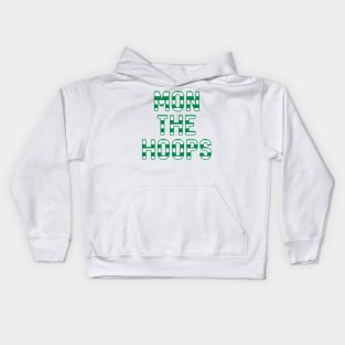 Mon The Hoops, Glasgow Celtic Football Club Green and White Striped Text Design Kids Hoodie